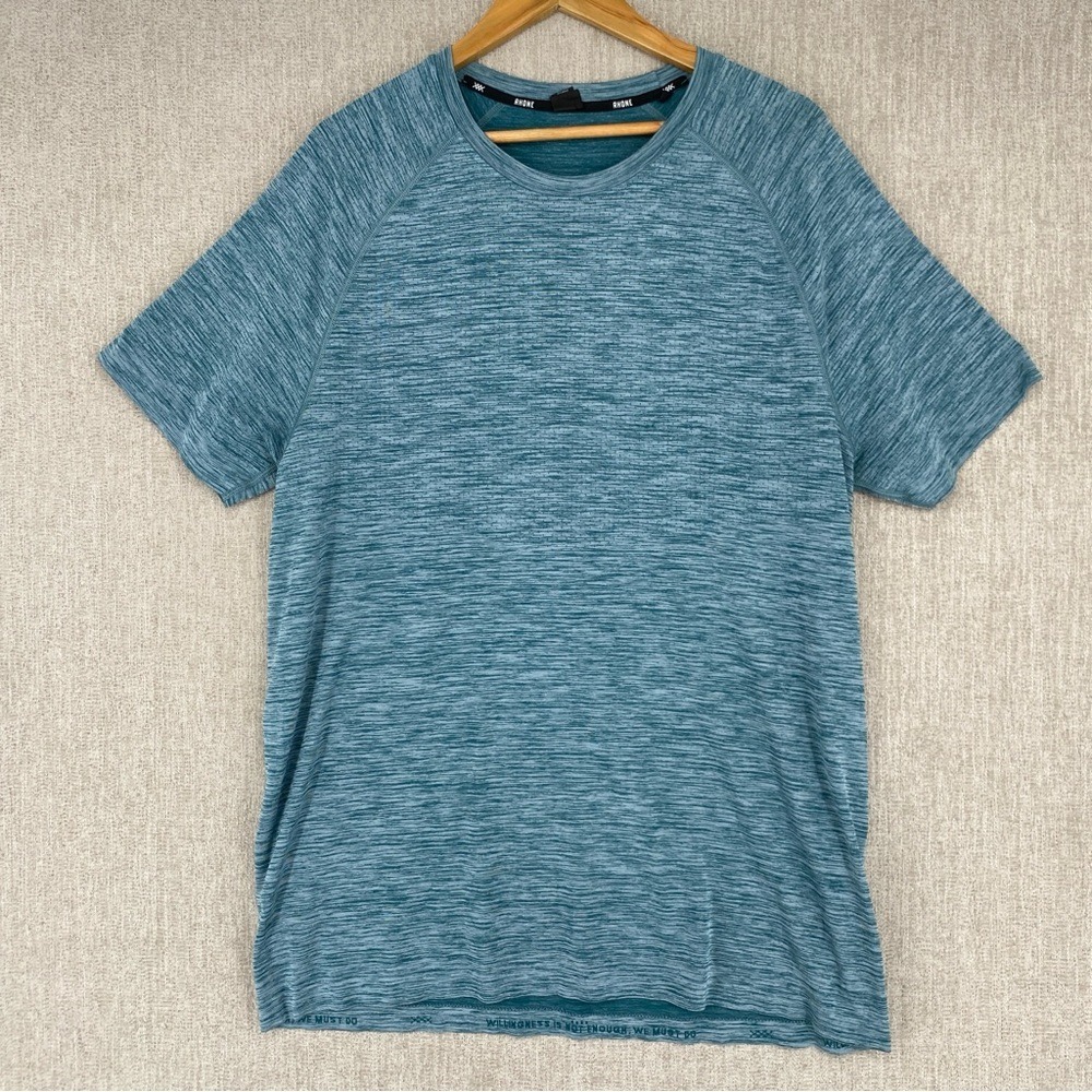 Rhone T-Shirt Mens L Teal Reign Short Sleeve Training Raglan Heathered Athletic
